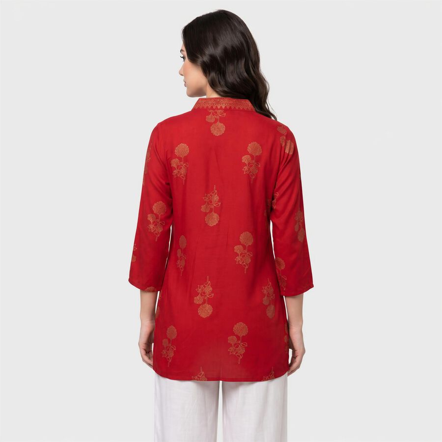 Women's Maroon V-Neck Printed Kurti, मरून, large