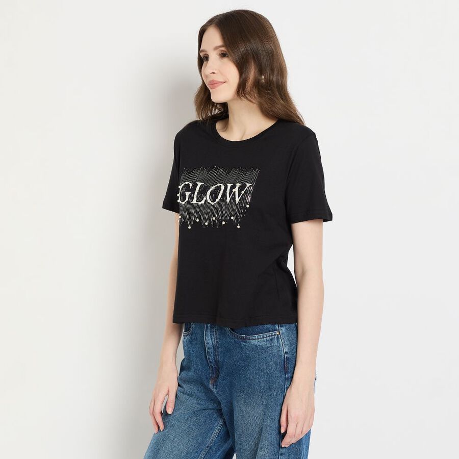 Ladies' Cotton Round Neck T-Shirt, Black, large image number null