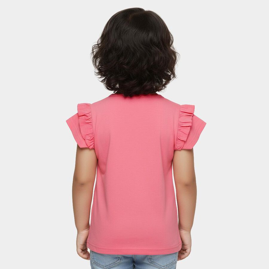 Girls Bright Pink Cotton Round Neck Casual T-Shirt, गुलाबी, large image number null