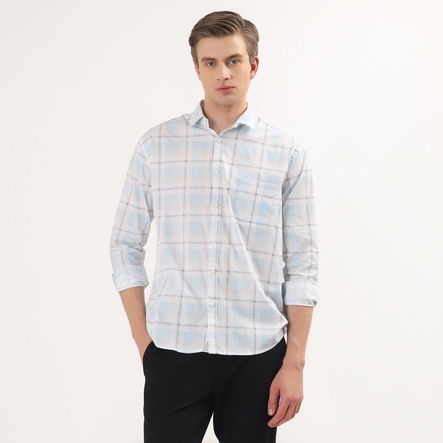Men's Light Blue Cotton Spread Collar Casual Shirt, Light Blue, large