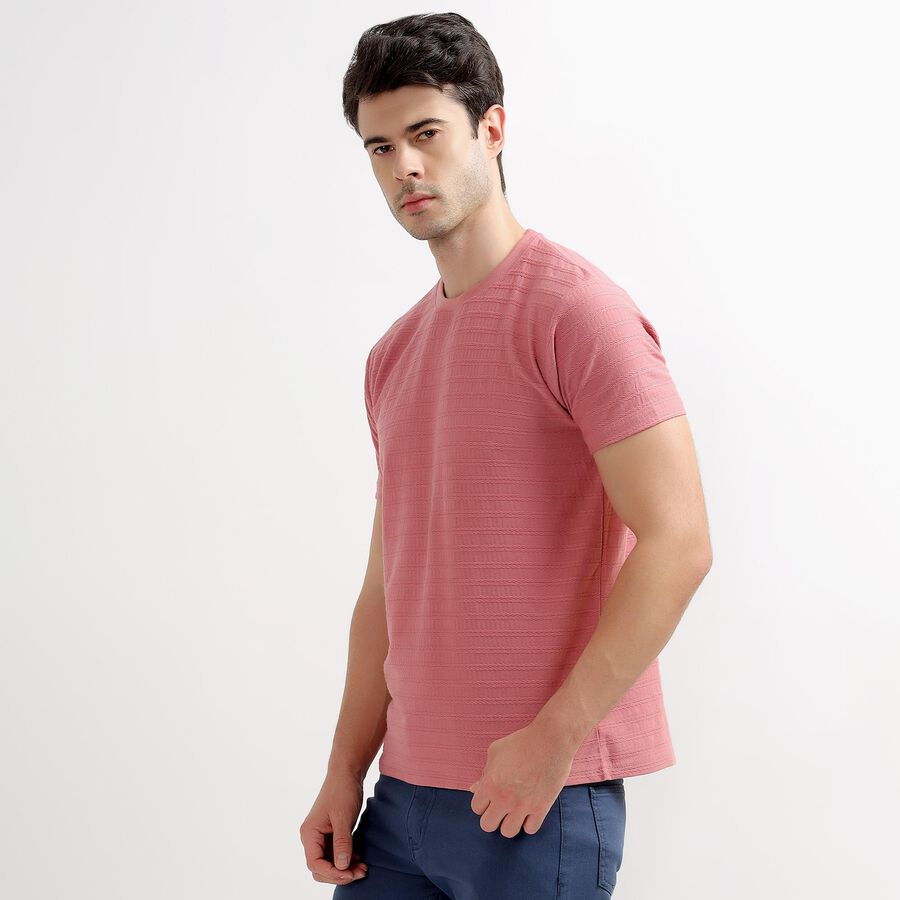 Men's Light Pink Round Neck Textured T-Shirt, Light Pink, large image number null