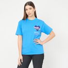 Women's Blue Cotton Round Neck Casual T-Shirt, Blue, small