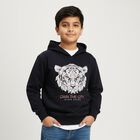 Boys Navy Blue Hooded Neck Graphic Sweatshirt, Navy Blue, small image number null