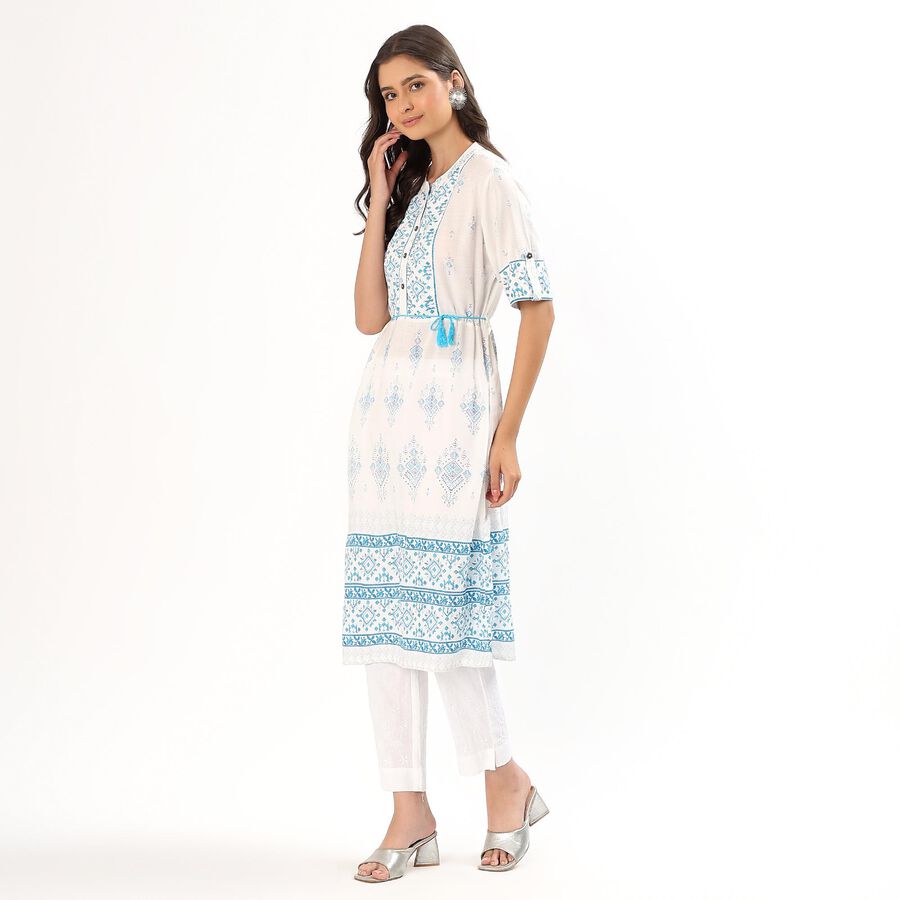 Women's Pale Powder Blue Notch Neck Embroidered Kurta, हल्का नीला, large