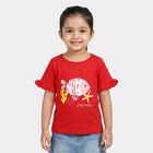 Girls Red Cotton Round Neck Regular T-Shirt, Red, small