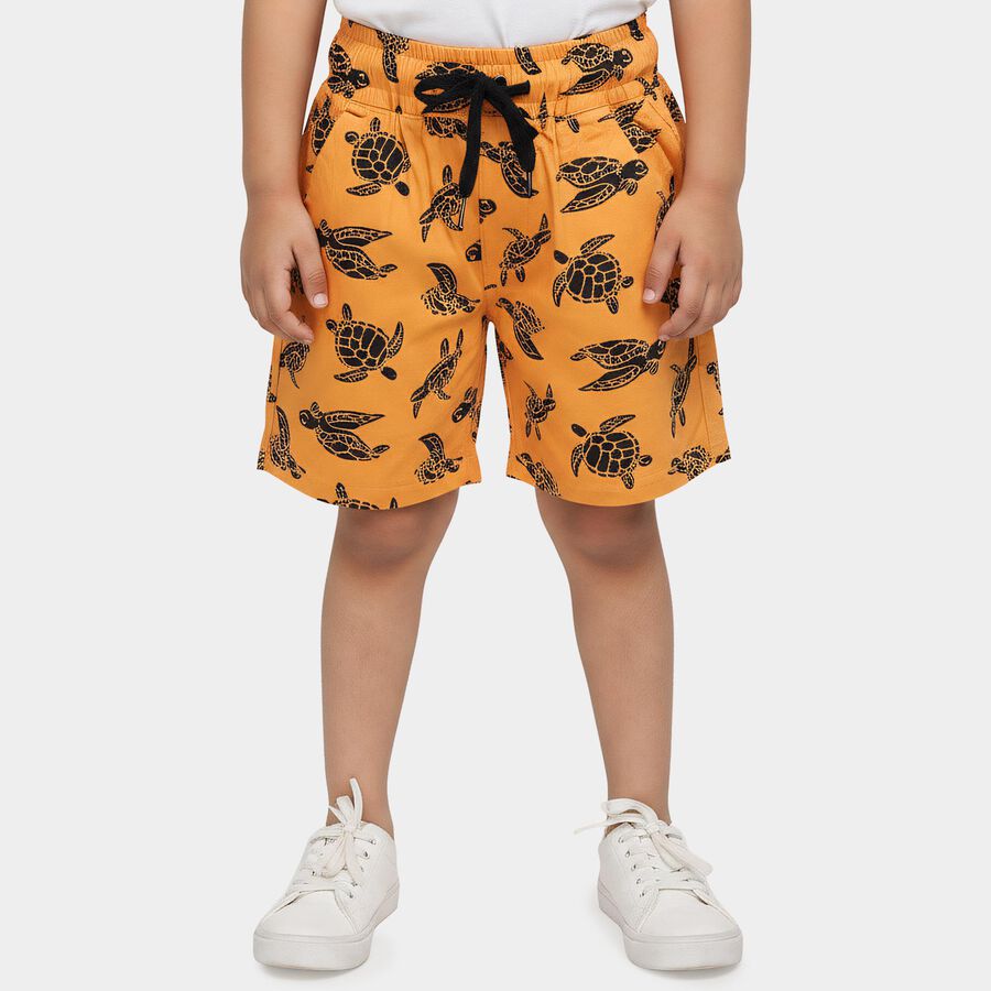 Boys' Orange Regular Fit Printed Bermuda Shorts, नारंगी, large