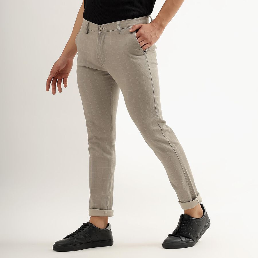 Men's Cross Pocket Slim Fit Casual Trousers , Light Grey, large image number null