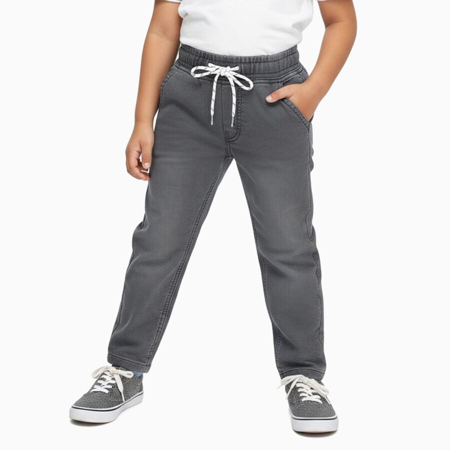Boys' Muted Charcoal Grey Regular Fit Elastic Waist Jeans, हल्का ग्रे, large image number null