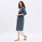 Ladies' Deep Midnight Navy Blue V-Neck Printed Kurta, Navy Blue, small image number null