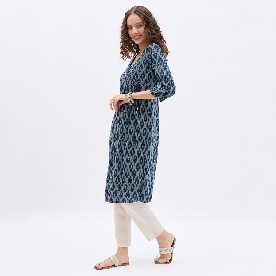 Ladies' Deep Midnight Navy Blue V-Neck Printed Kurta, Navy Blue, large image number null