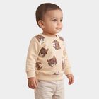 Infants' Beige Round Neck Printed Sweatshirt, Beige, small