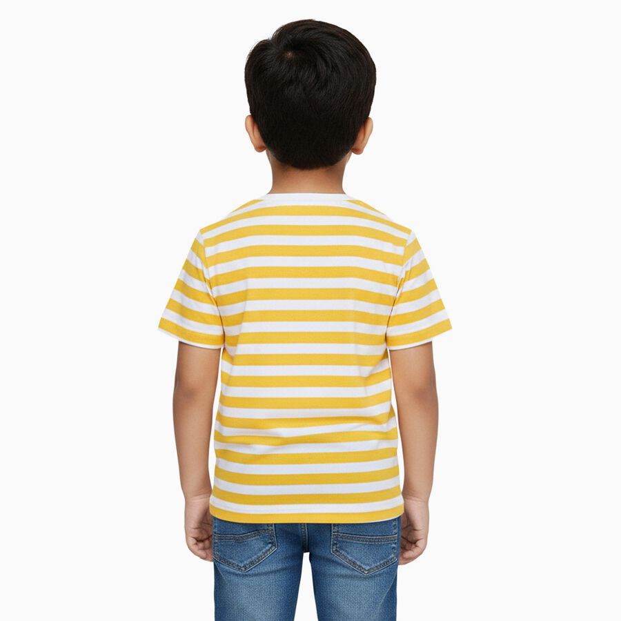 Boys Bright Yellow Cotton Round Neck Casual Half Sleeve T-Shirt, Yellow, large