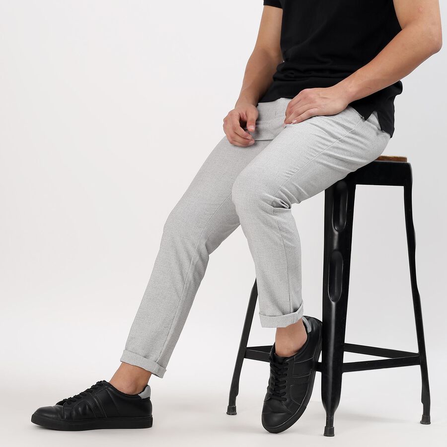Men's Slim Fit Casual Trousers, हल्का ग्रे, large image number null