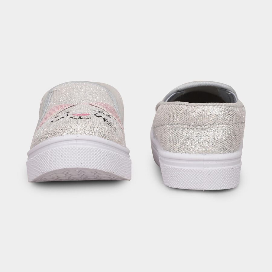 Girls Bright Silver Slip-On Casual Shoes, Grey, large image number null