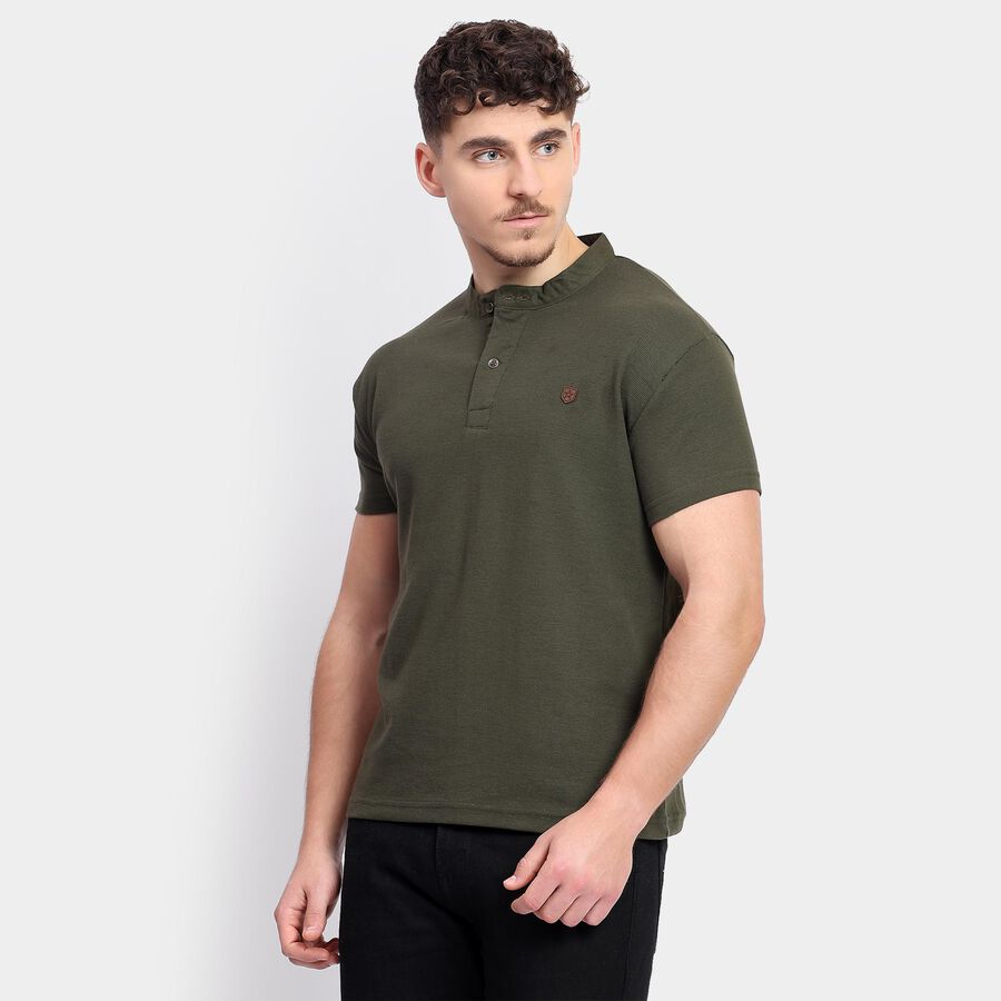 Men's Collared Half Sleeves T-Shirt, Olive, large