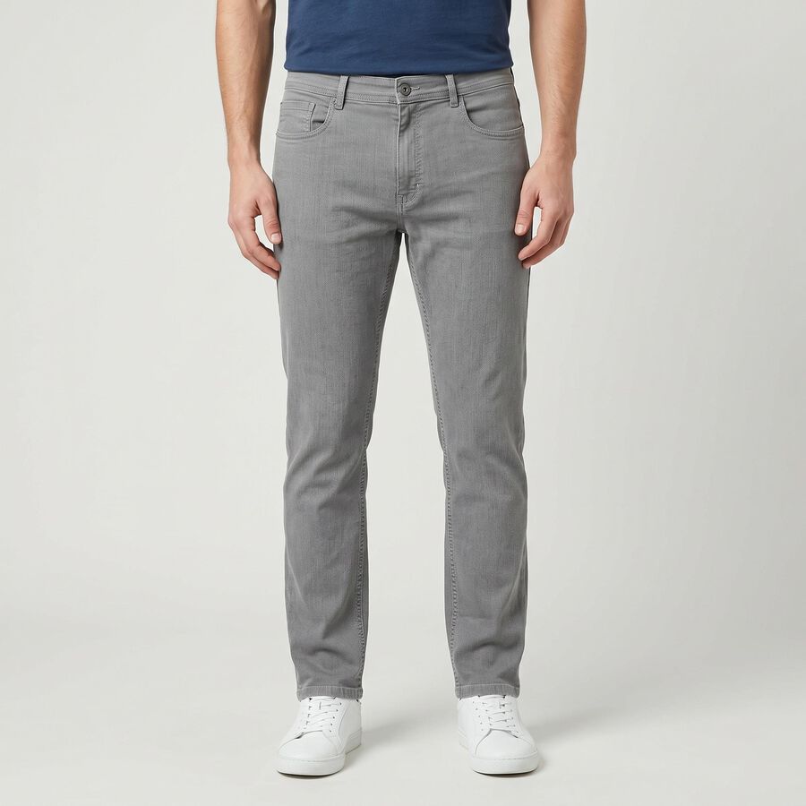 Men's Grey Slim Fit Solid Jeans, हल्का ग्रे, large