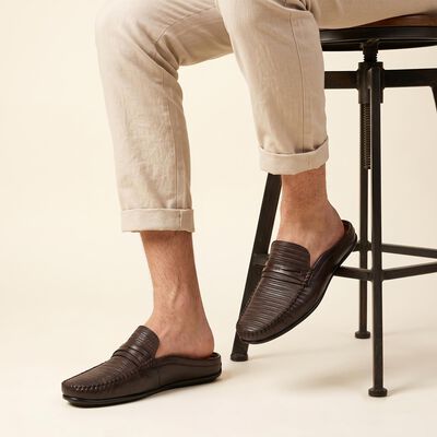 Men's Brown Slip-On Mule Sandals