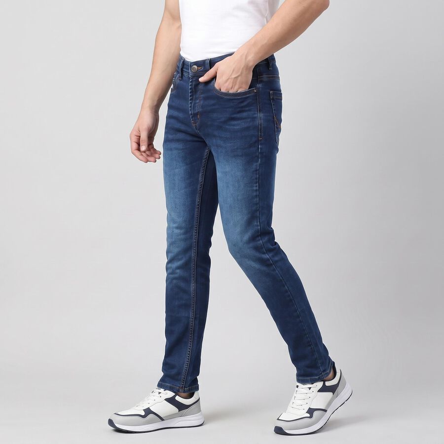 Men's Blue Slim Fit Faded Jeans, गहरा नीला, large