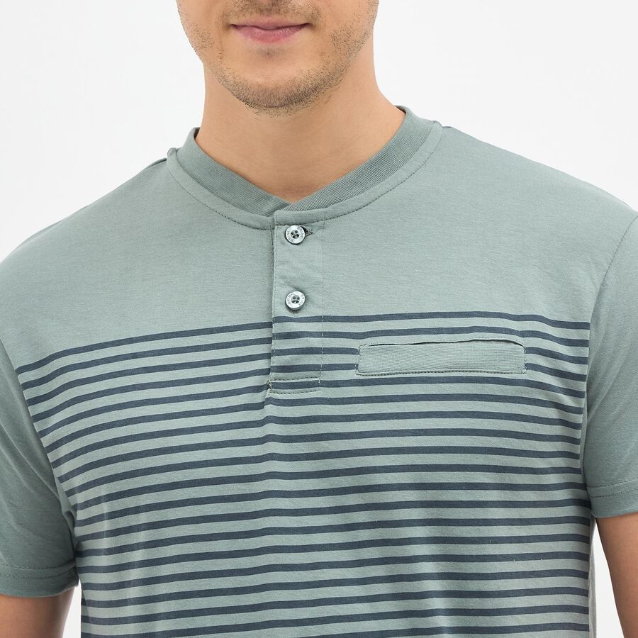 Men's Light Sage Green Henley Neck Casual T-Shirt, Light Green, large image number null