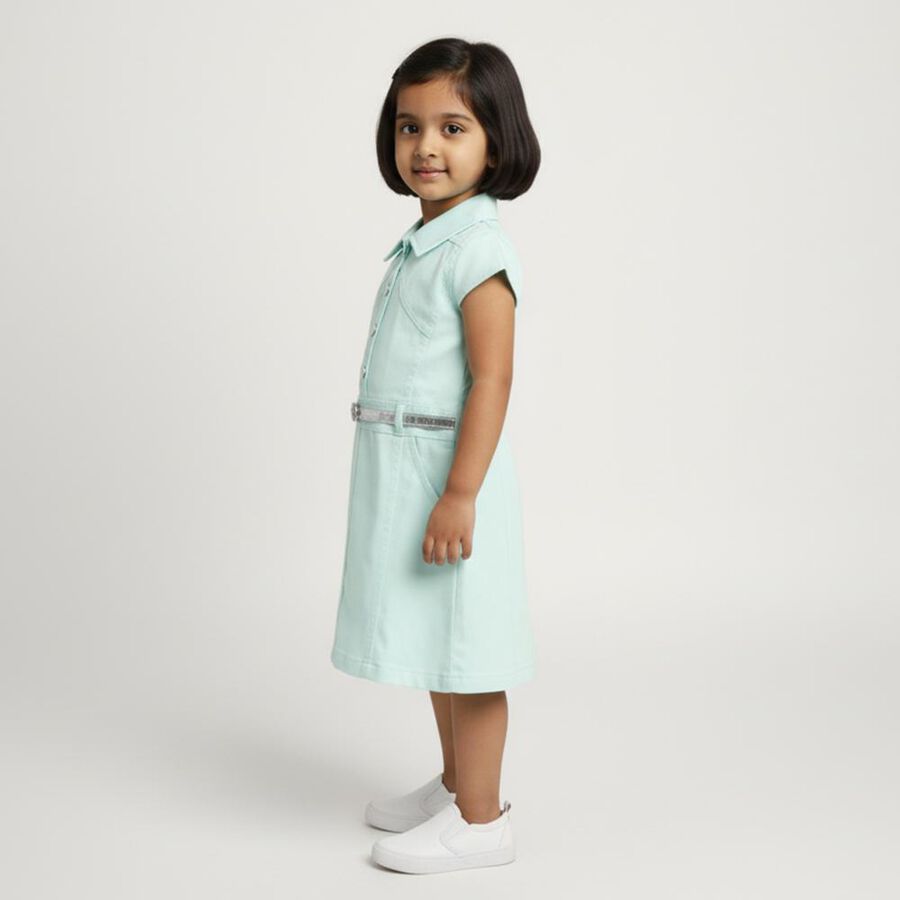 Girls' Mint Green Collared A-Line Frock, Light Green, large image number null