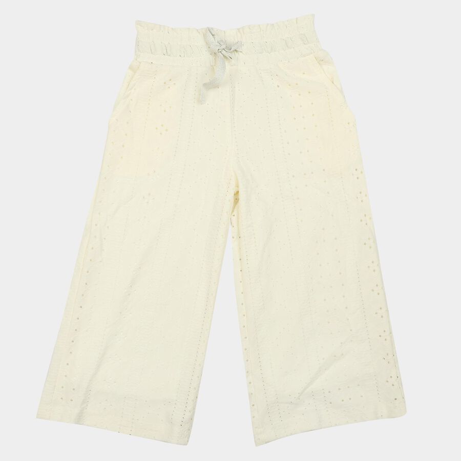 Girls White Palazzo Eyelet Pyjama, सफ़ेद, large
