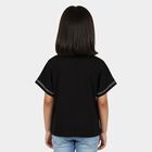 Girls Black Cotton Round Neck Casual T-Shirt, Black, small