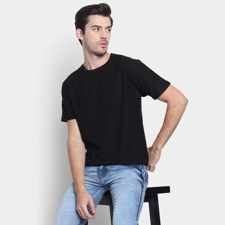 Men's Round Neck Half Sleeves T-Shirt , Black, large image number null