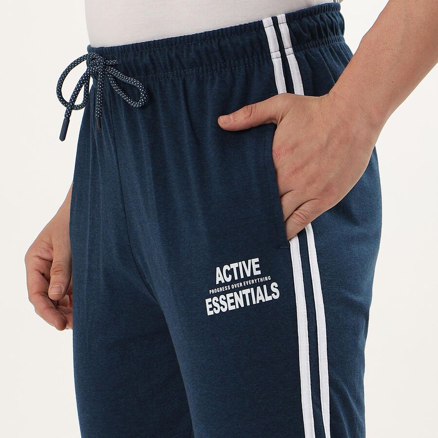 Men's Deep Midnight Navy Slim Fit Track Pants, Teal Blue, large image number null