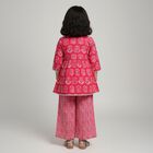Girls Bright Pink Printed Round Neck Bohemian Kurta and Palazzo Fusion Set, रानी (फ्यूशिया), small image number null