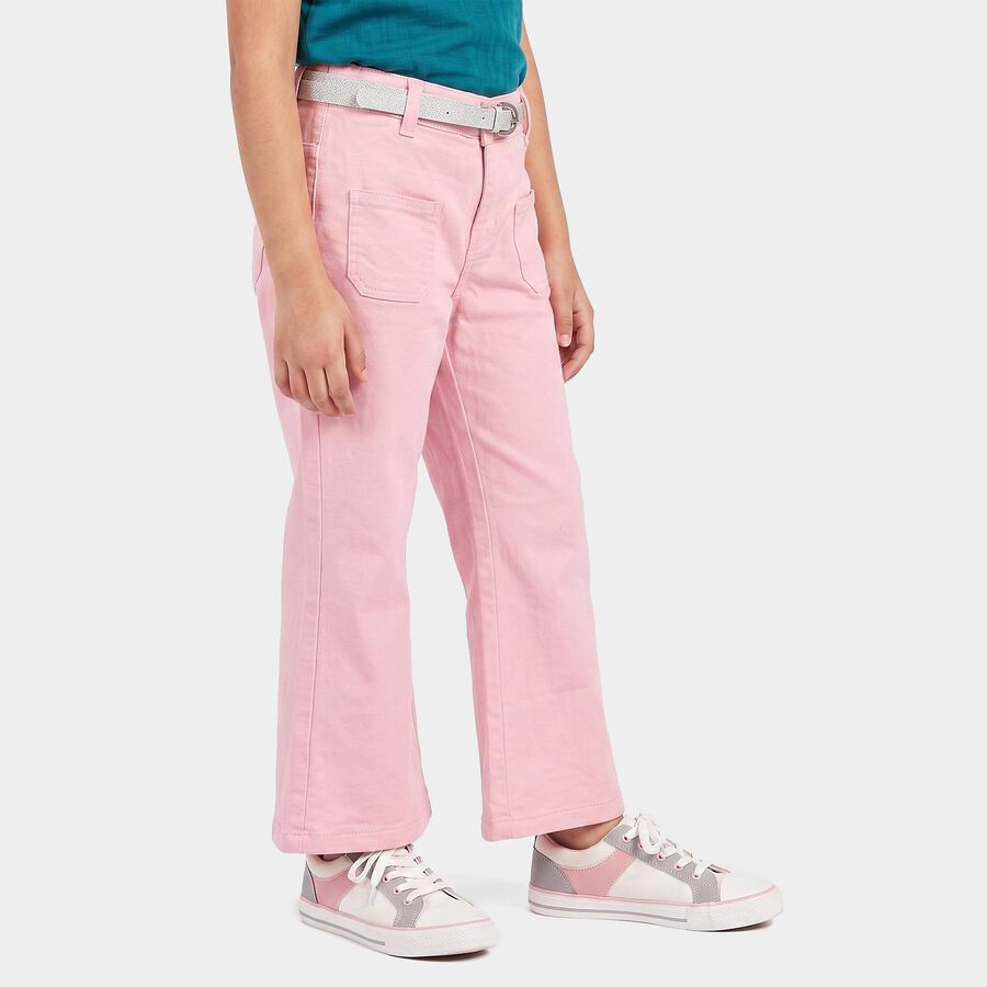Girls Pink Flared Fit Patch Pocket Jeans, हल्का गुलाबी, large