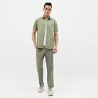 Men's Muted Olive Green Slim Fit Elastic Waist Casual Trousers, Light Green, small