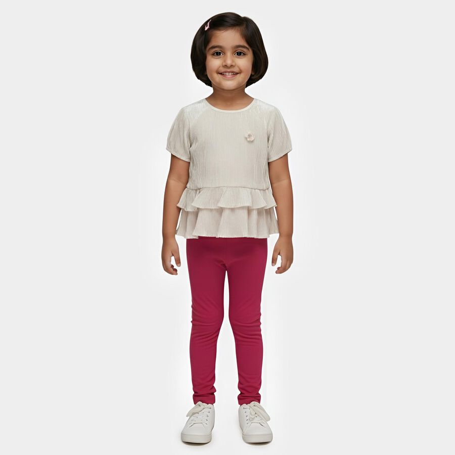 Girls' White Round Neck Romantic T-Shirt, सफ़ेद, large