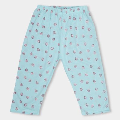Girls' Light Aqua Blue Regular Fit Printed Pull-Up Capri