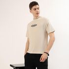 Men's Beige Round Neck Graphic Print T-Shirt, Beige, small