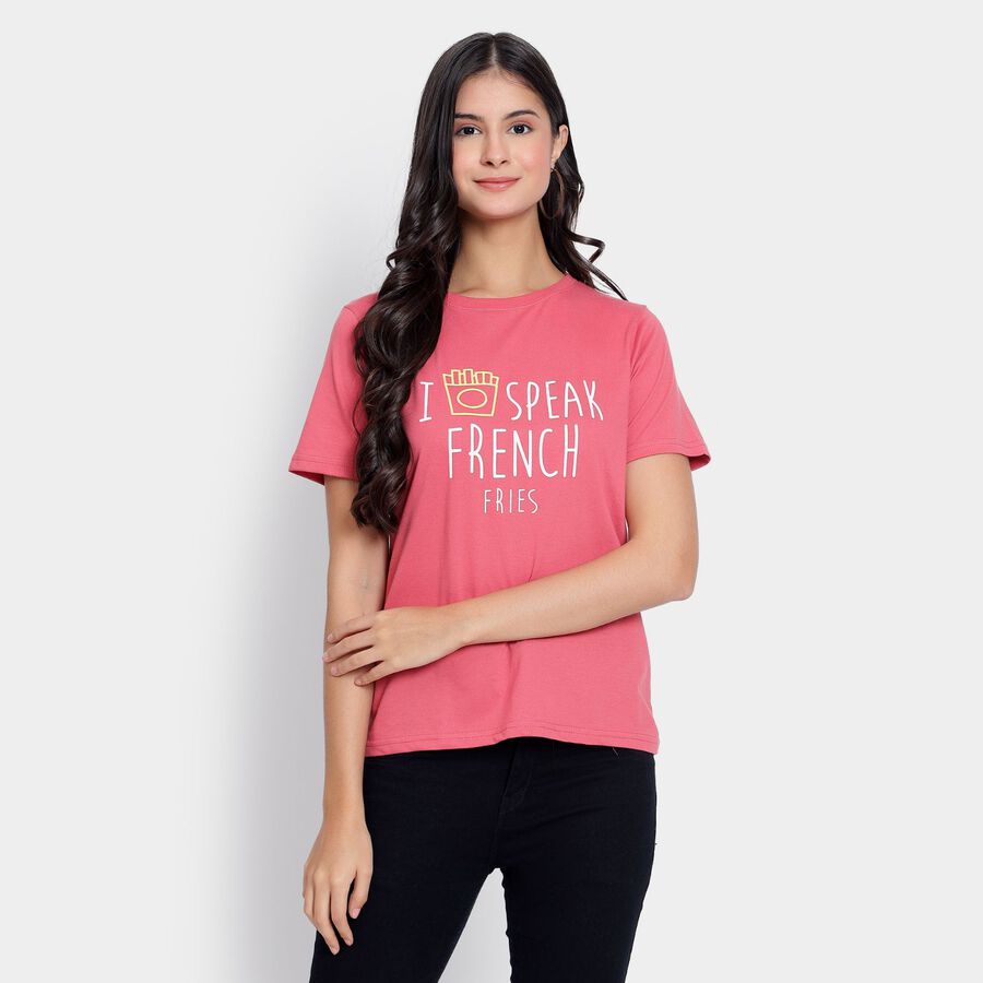 Ladies' Round Neck T-Shirt, मूँगा (कोरल), large image number null