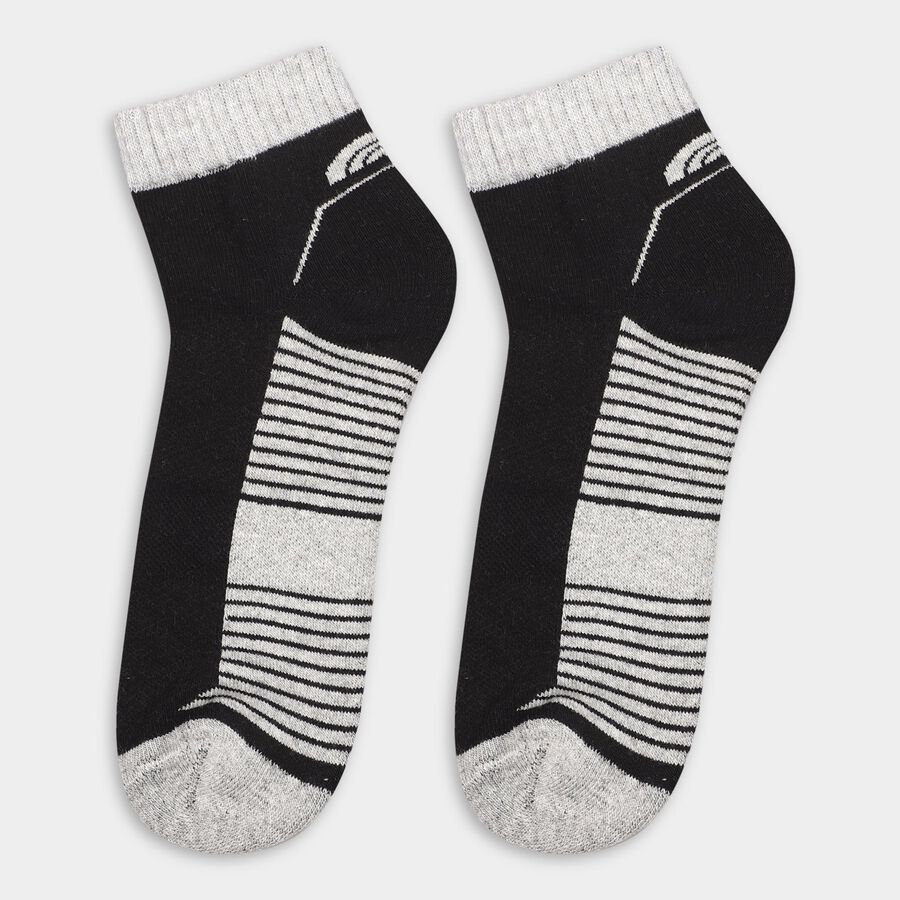 Men's Ankle-Length Striped Cotton Blend Socks, Mid Blue, large image number null