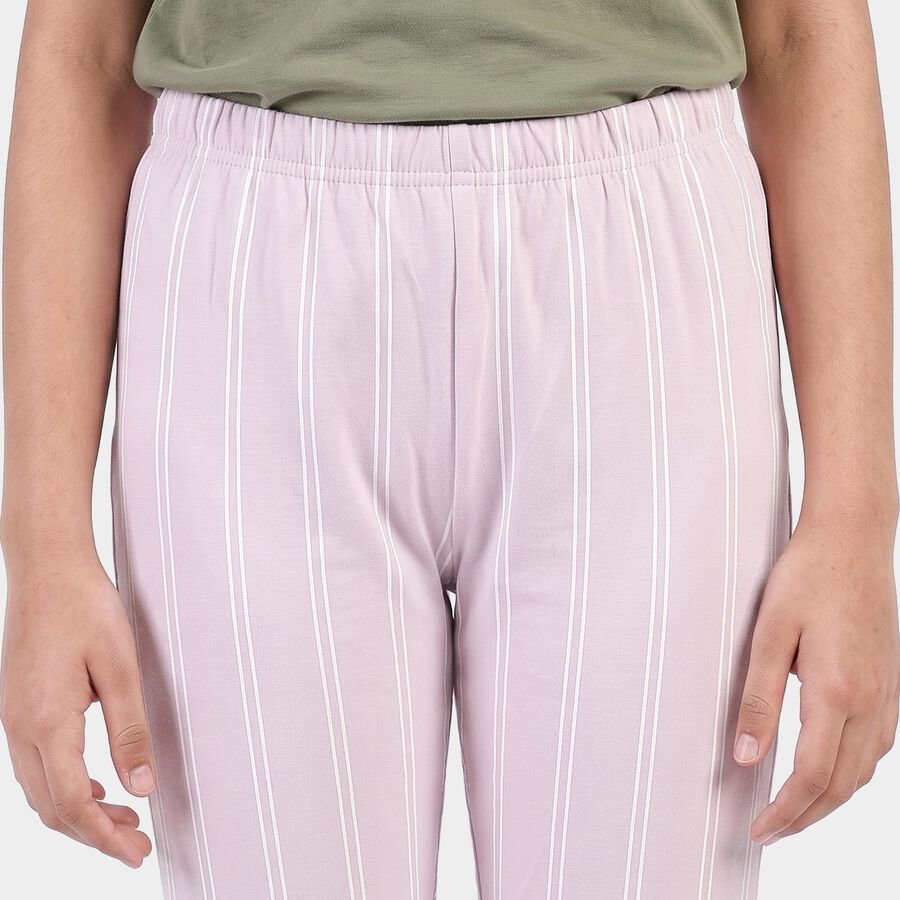 Girls' Lilac Straight Fit Striped Pyjama, लाइलेक, large