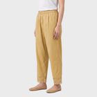 Women's Beige Regular Fit Solid Lace Hem Palazzos, Beige, small