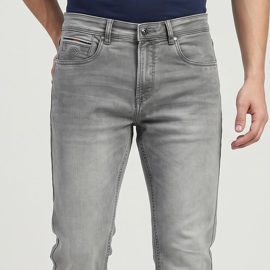 Men's Grey Slim Fit Washed Jeans, Light Grey, large