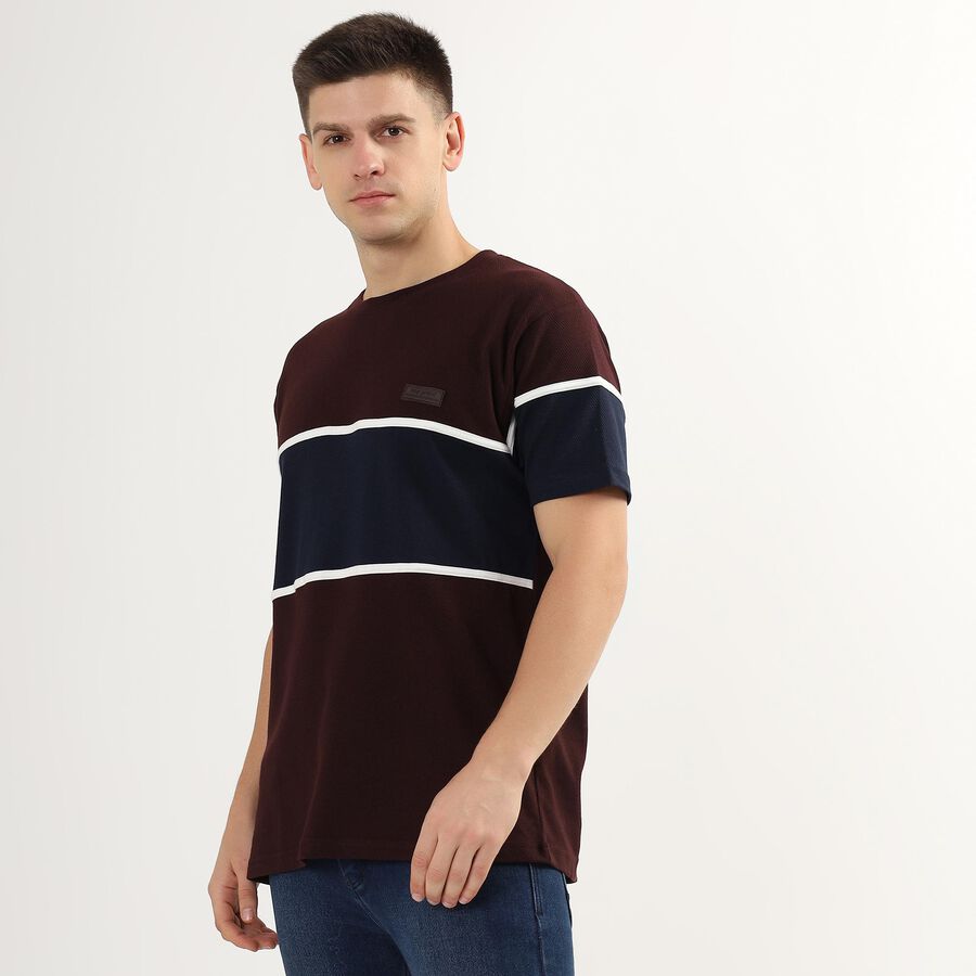 Men's Round Neck Half Sleeves T-Shirt, Wine, large image number null