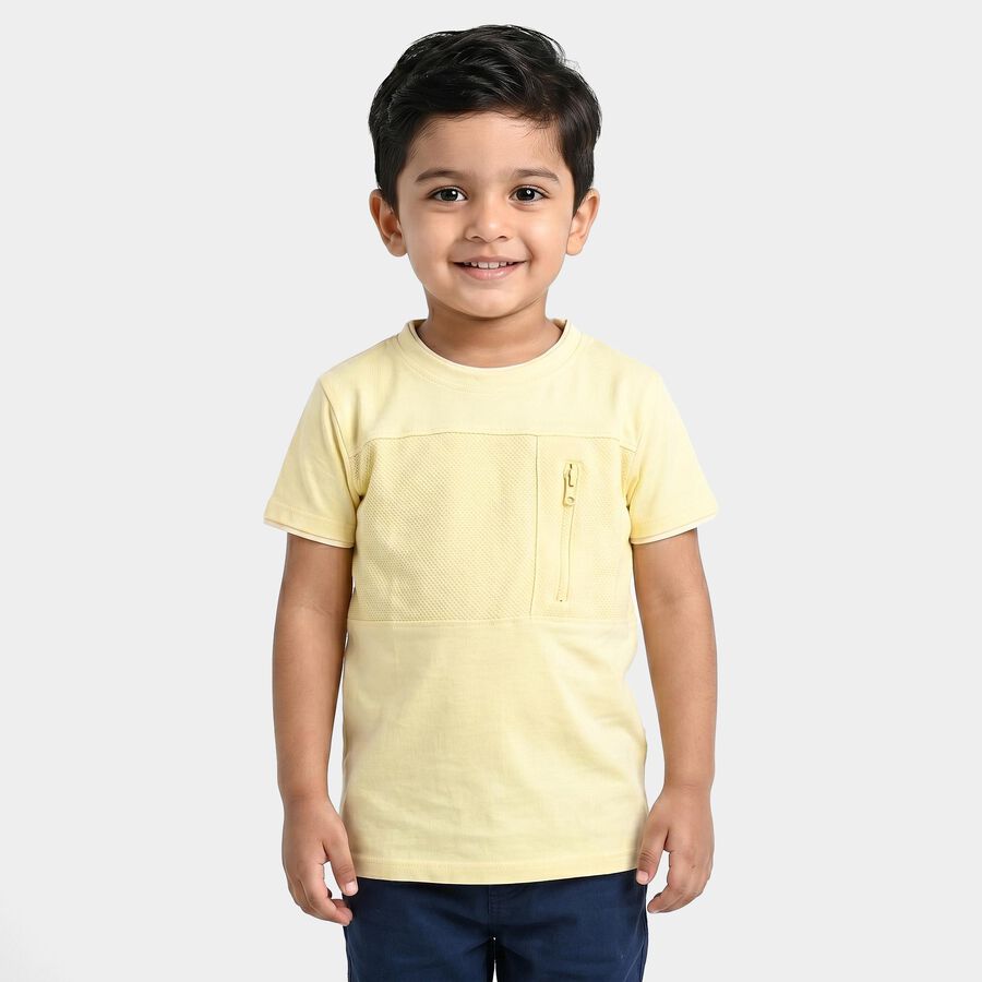 Boys Yellow Cotton Round Neck Regular Boys T-Shirt, Yellow, large