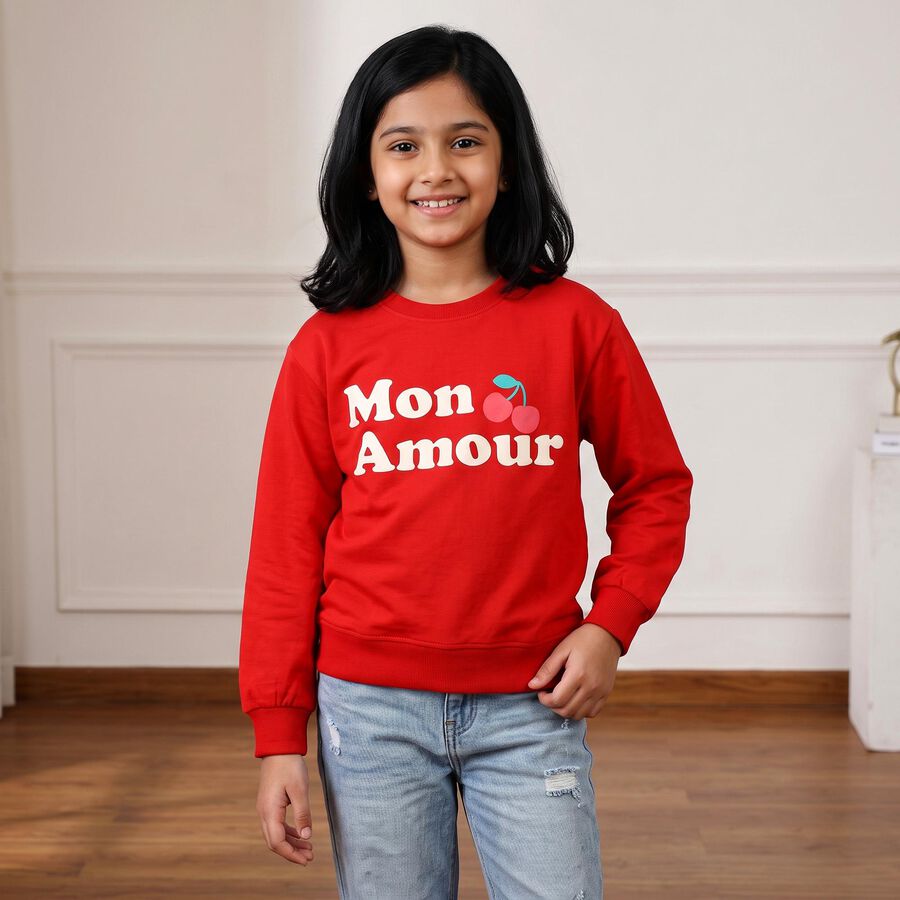 Girls' Red Crew Neck Pullover Sweatshirt, Red, large