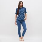 Women's Dark Denim Blue Mandarin Collar Floral Printed Kurti, गहरा नीला, small image number null