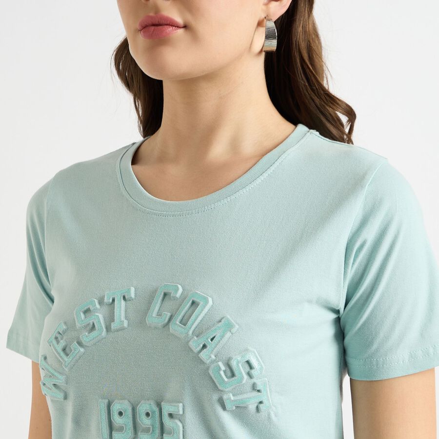 Ladies' 100% Cotton Round Neck T-Shirt, हल्का हरा, large image number null