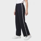 Women's Navy Blue Straight Fit Side-Striped Track Pants, नेवी ब्लू, small