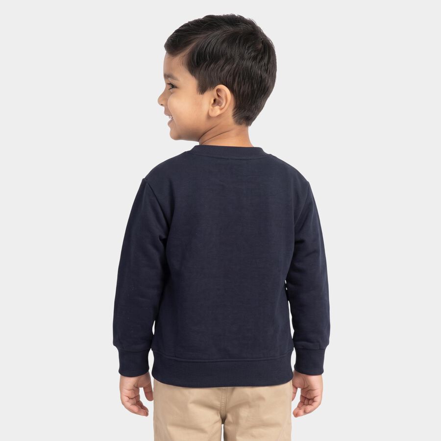 Boys' Navy Blue Crew Neck Graphic Print Sweatshirt, Navy Blue, large