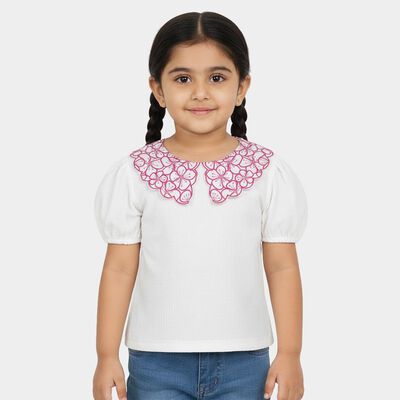 Girls White Peter Pan Collar Casual T-Shirt