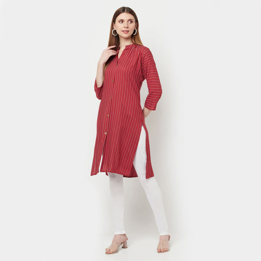 Printed 3/4th Sleeves Kurta, Maroon, large image number null