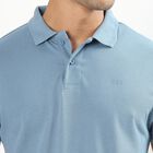 Men's Midnight Blue Polo Neck Solid T-Shirt, Mid Blue, small