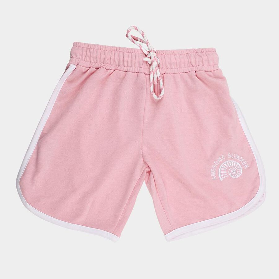 Girls' Pink Regular Fit Floral Print Drawstring Shorts, गुलाबी, large